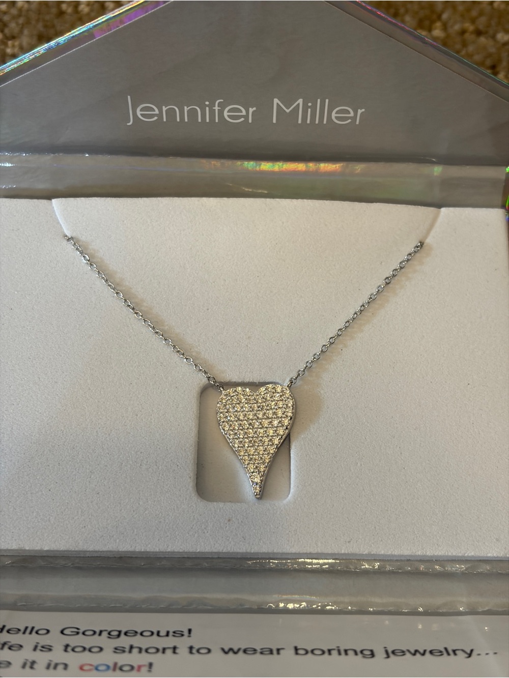 Jennifer Miller Silver Pave Heart Necklace- never taken out of box- new